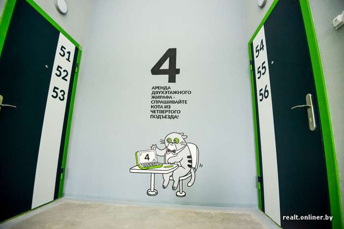 На стінах підїздів білоруської новобудови «оселився» кумедний кіт по кличці Борис (21 фото)