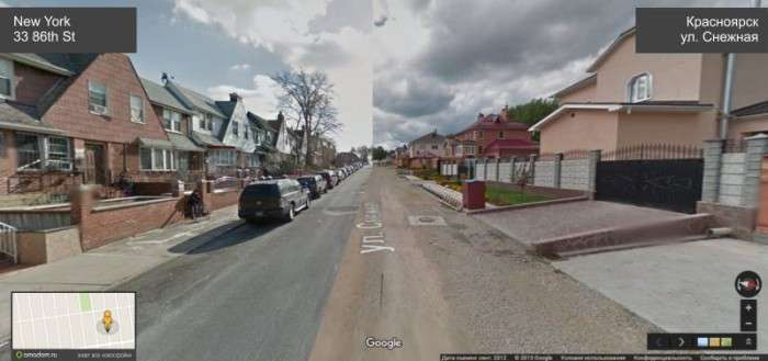 Склеєні панорами Google Street View показали подібність між Нью-Йорком і Красноярському (9 фото)