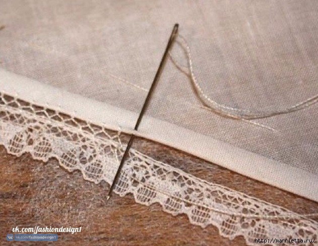 Способ соединения ткани и кружева вручную кружево,одежда,рукоделие,своими руками,сделай сам,ткань