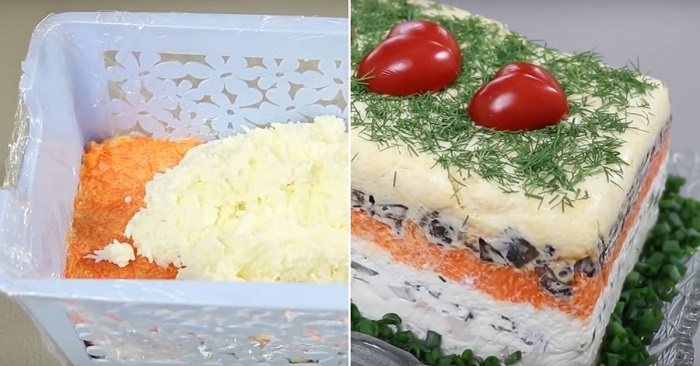 Рецепт салата с шампиньонами Кулинария,Грибы,Картофель,Майонез,Морковь,Питание,Праздники,Продукты,Салаты